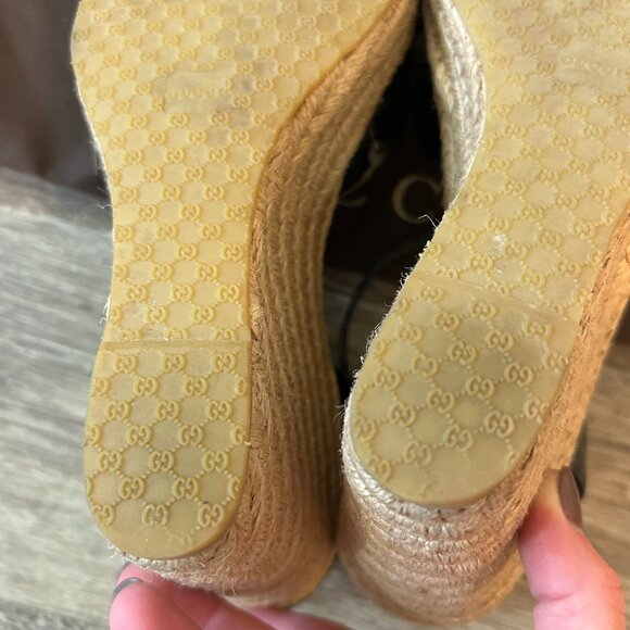 Gucci Monogram Vernice Microguccissima Espadrille Wedges Size 39.5 - Picture 9 of 13